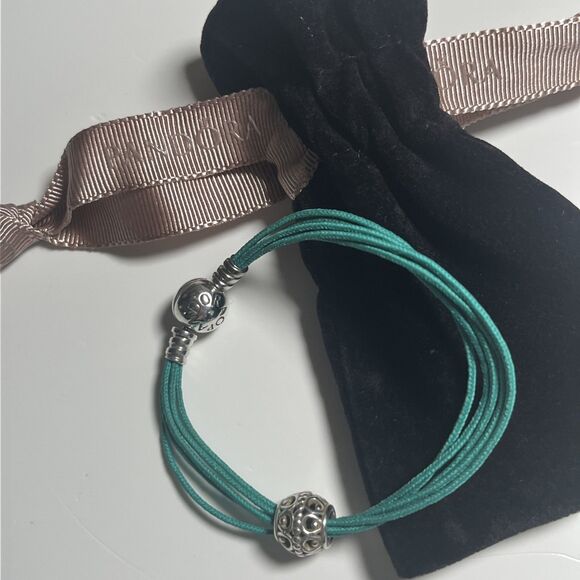 Pandora Multi-strand 5 String Turquoise Bracelet Filigree Charm Bag 925 6.5”-7” - Picture 1 of 6